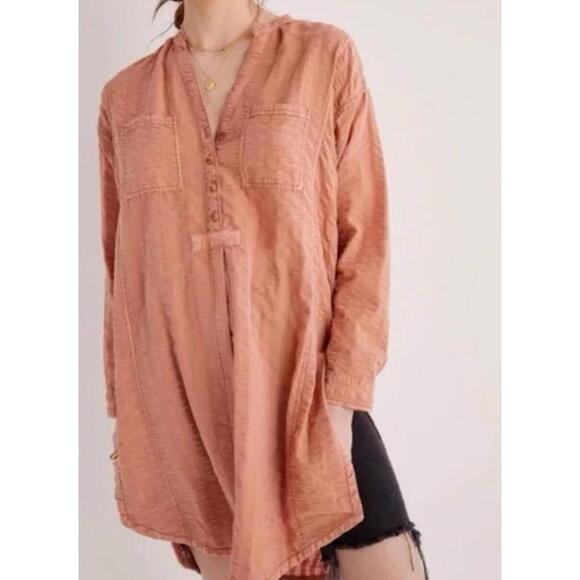 Tops - Anthropologie Pilcro Tunic Top Seersucker Button Down Kurti Dark Orange‎ Boho S
